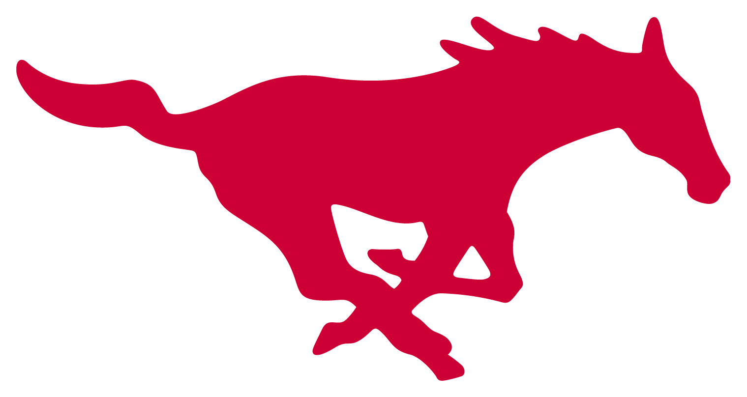 Red With White Outline - Smu Mustangs Logo Clipart (1519x808), Png Download