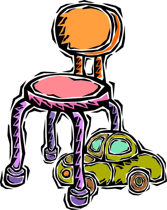 Vector Illustration Of Child's Chair With Toy Automobile Clipart (556x700), Png Download