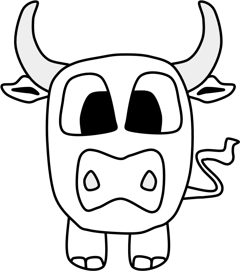 Bull, Big Eyes, Black And White, Cartoon Animal, Png Clipart (816x1056), Png Download