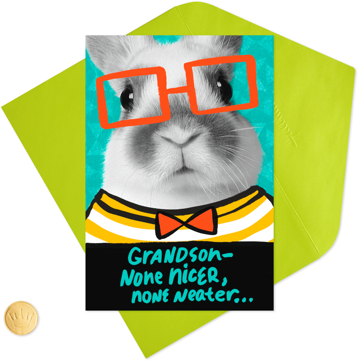 Bunny Rabbit With Glasses Easter Card For Grandson - Illustration Clipart (1470x1470), Png Download