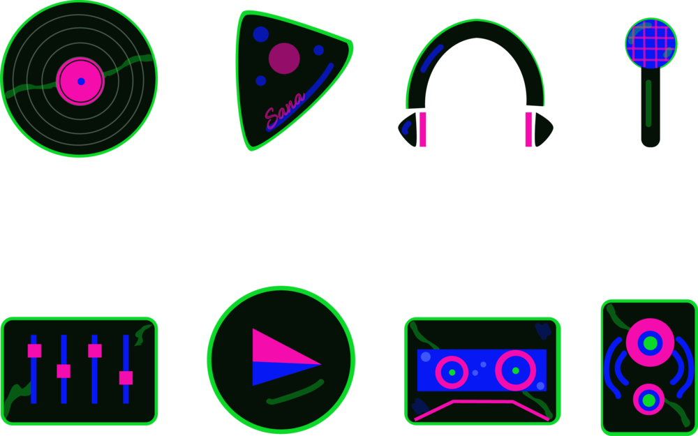 Retro Music Icons Designed By Yours Truly Clipart (1000x625), Png Download