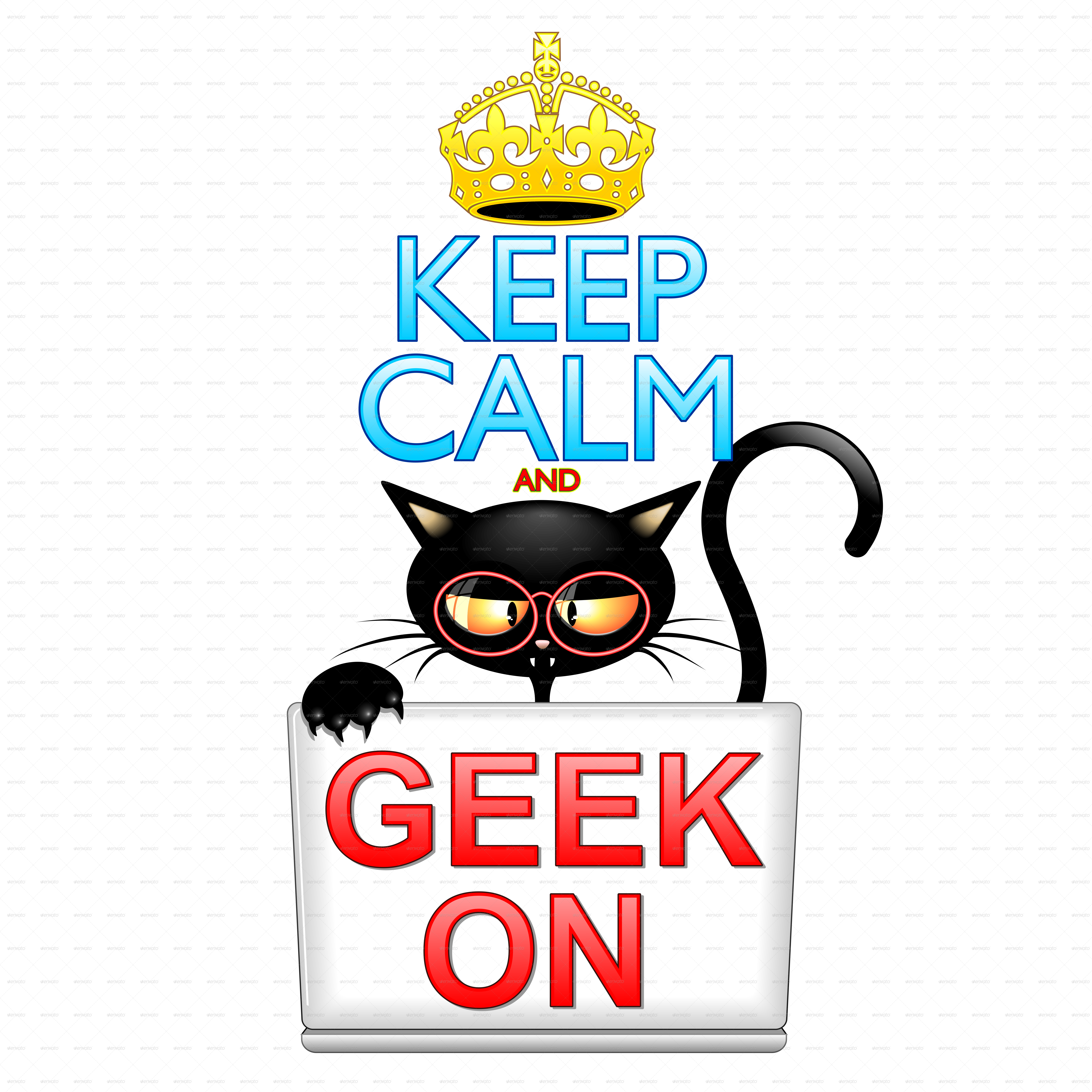 Keep Calm And Geek On Cartoon Cat Clipart (6500x6500), Png Download