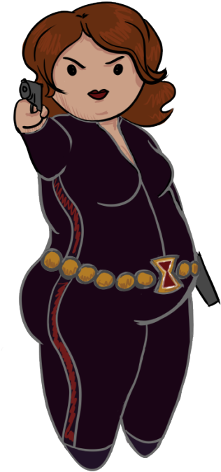 Fat Black Widow Time Number Three In The Fat Super - Cartoon Clipart (500x714), Png Download