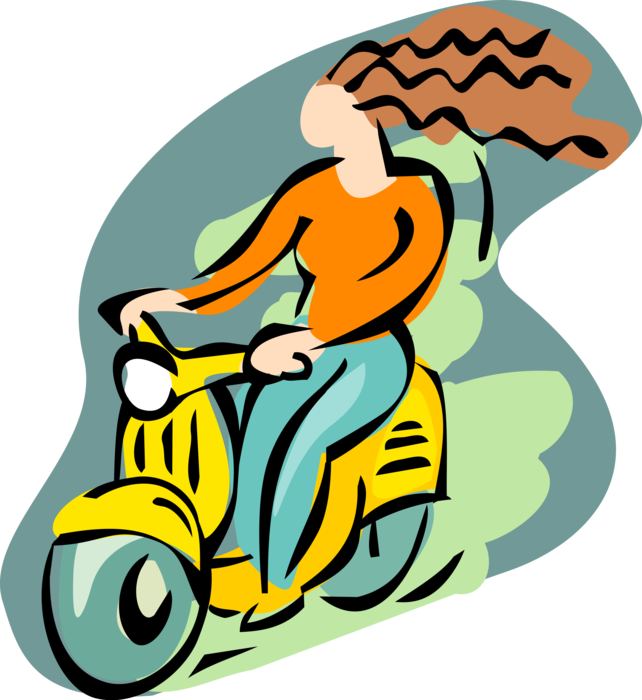 Vector Illustration Of Rider With Motor Scooter Motorcycle Clipart (642x700), Png Download