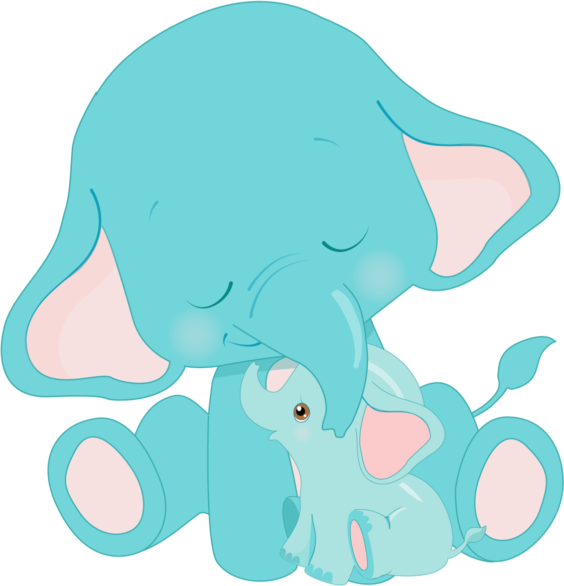 Sublimation Transfer Animal Blue Elephants With Baby - Illustration Clipart (1200x1200), Png Download