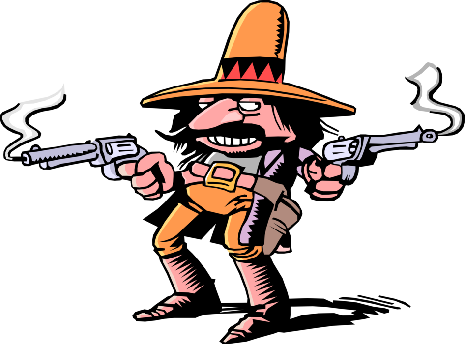 Vector Illustration Of Stereotype Mexican Hombre Bandito - Gunslinger Clipart - Png Download (946x700), Png Download
