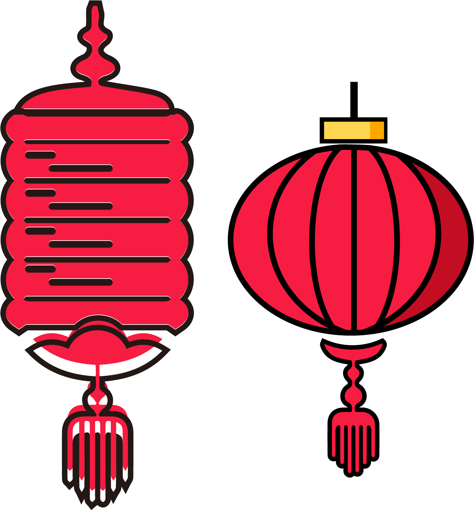 New Year Red Lantern Set Illustration Split 02ai Vector Clipart (2000x2000), Png Download