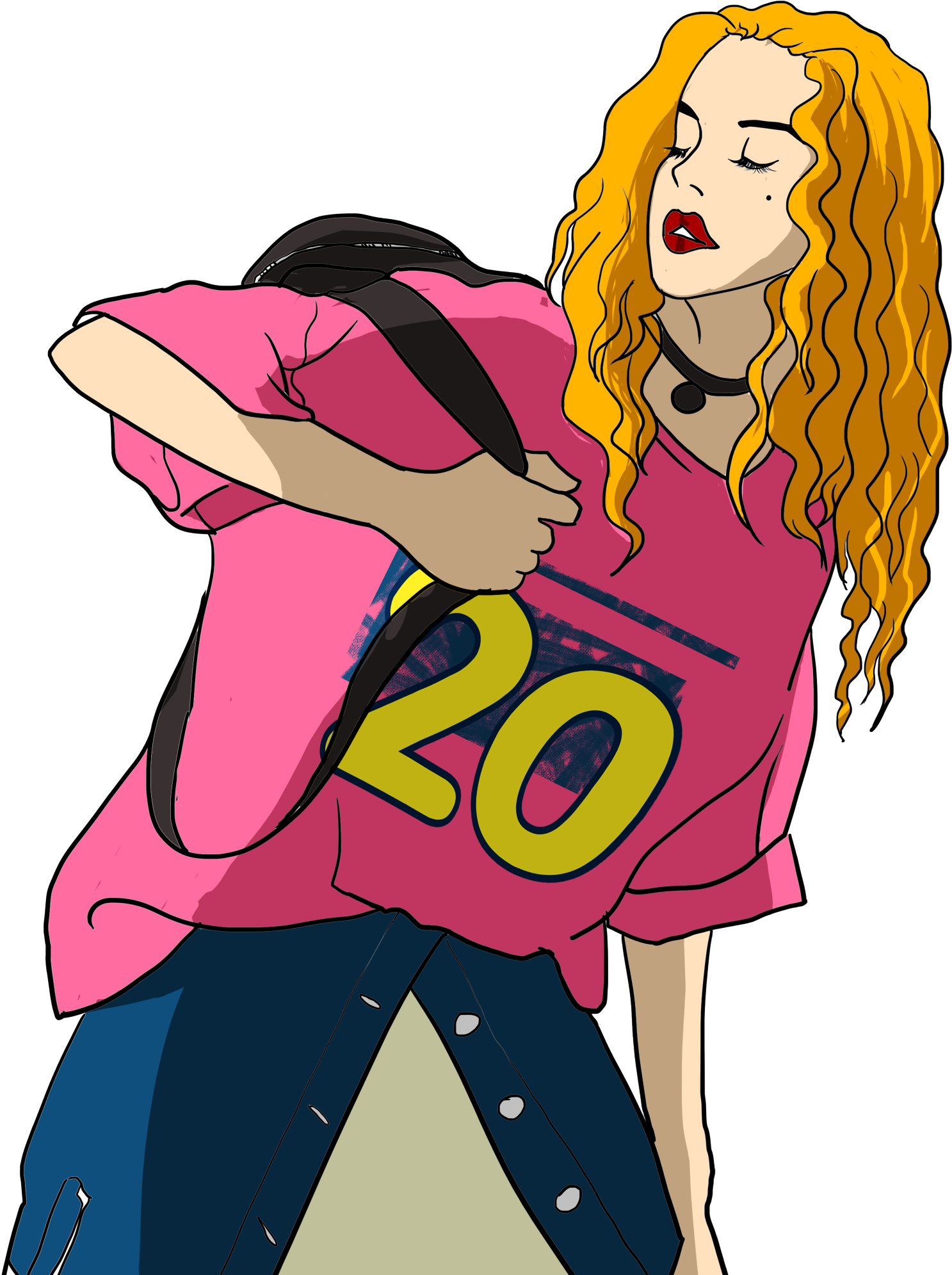 Fashion Retro Hand Drawn Girl Png And Psd - Cartoon Clipart (2000x2000), Png Download