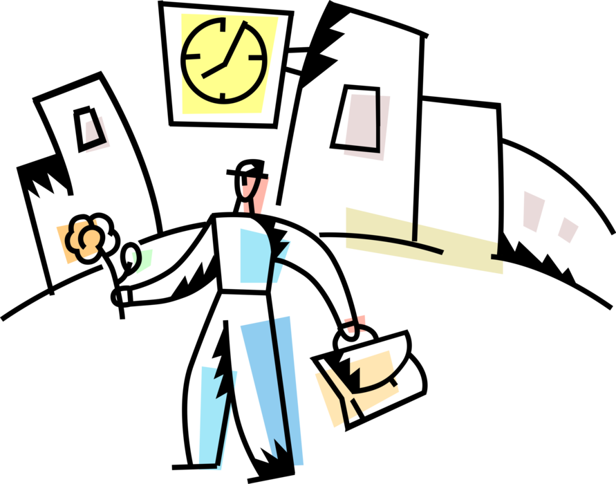 Vector Illustration Of Man With Briefcase And Flower Clipart (891x700), Png Download