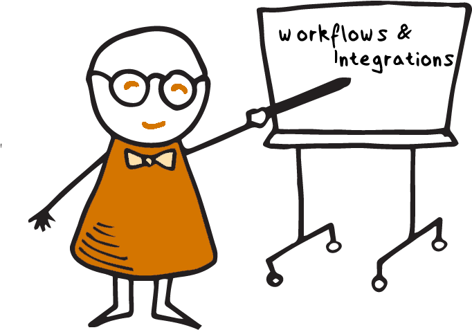 Man Pointing At Chalkboard That Reads Workflows And - Cartoon Clipart (715x560), Png Download