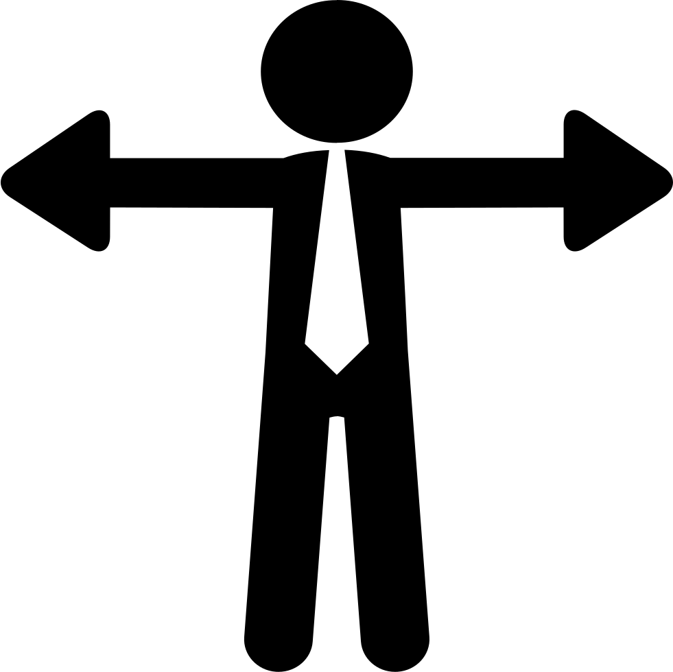 Businessman With Arms Like Opposite Arrows Of Options - Toyota Corolla Camber Adjustment Clipart (981x980), Png Download