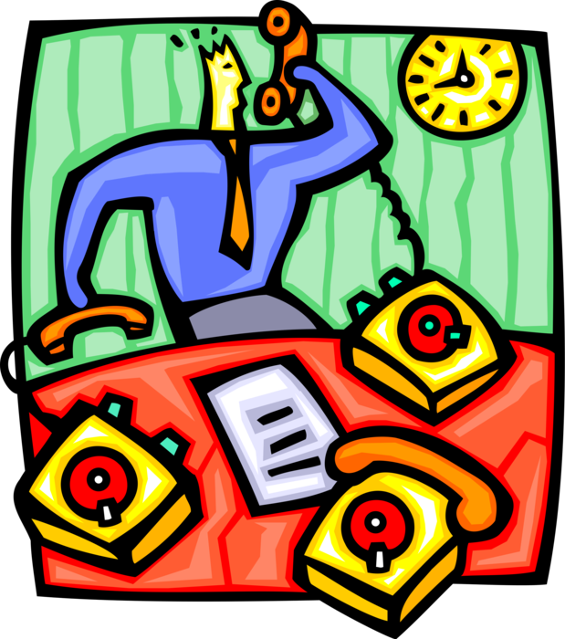 Vector Illustration Of Overworked Businessman Answering - Returning To Work From An Illness Clipart (619x700), Png Download