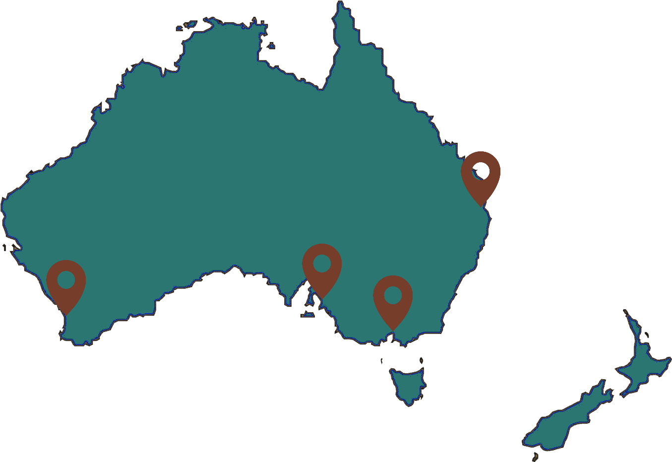 Greenfern Office Locations Around Australia - Australia And New Zealand Outline Clipart (1394x970), Png Download
