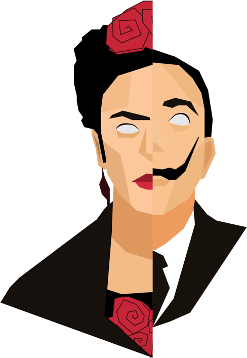 Frida Y Dali Dali, Frida Kahlo - Cartoon Clipart (600x719), Png Download