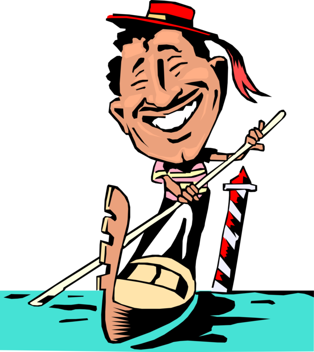Vector Illustration Of Venetian Gondola Gondolier In - Cartoon Italian Man Png Clipart (625x700), Png Download