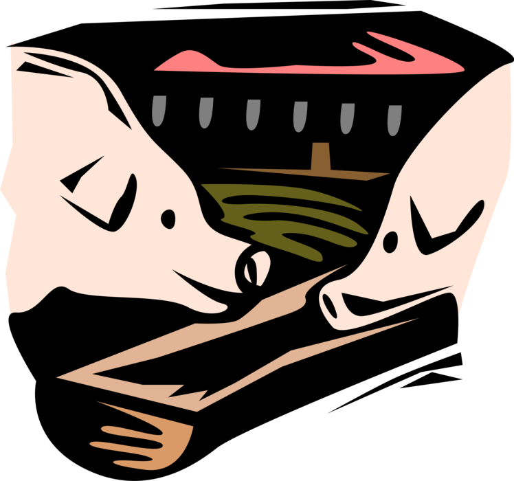 Vector Illustration Of Pig Farm Pigs In The Pigsty Clipart (748x700), Png Download