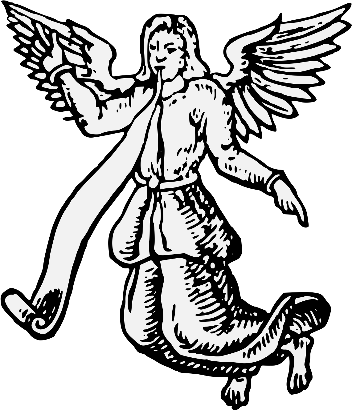 Angel Volant With A Scroll Issuant From Its Mouth - Angel Heraldic Clipart (1218x1387), Png Download