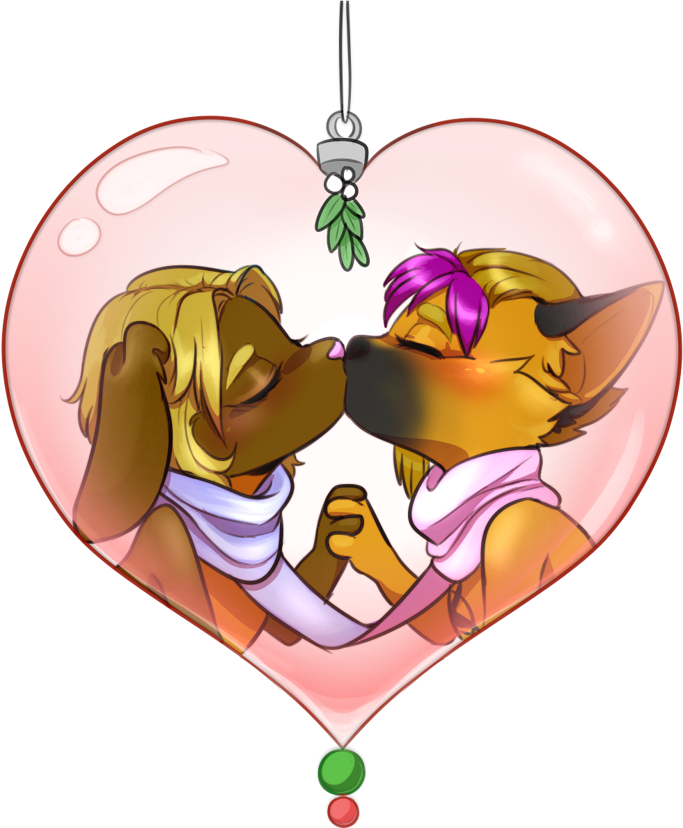 A Christmas Kiss - Cartoon Clipart (1073x1198), Png Download