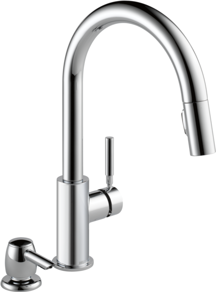 Single Handle Pull Down Kitchen Faucet With Soap Dispenser - Delta Faucets Kitchen Clipart (600x600), Png Download