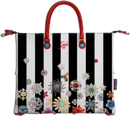 G3 Studio Con Stampa Floreale - Borse A Righe Bianche E Nere Clipart (645x645), Png Download