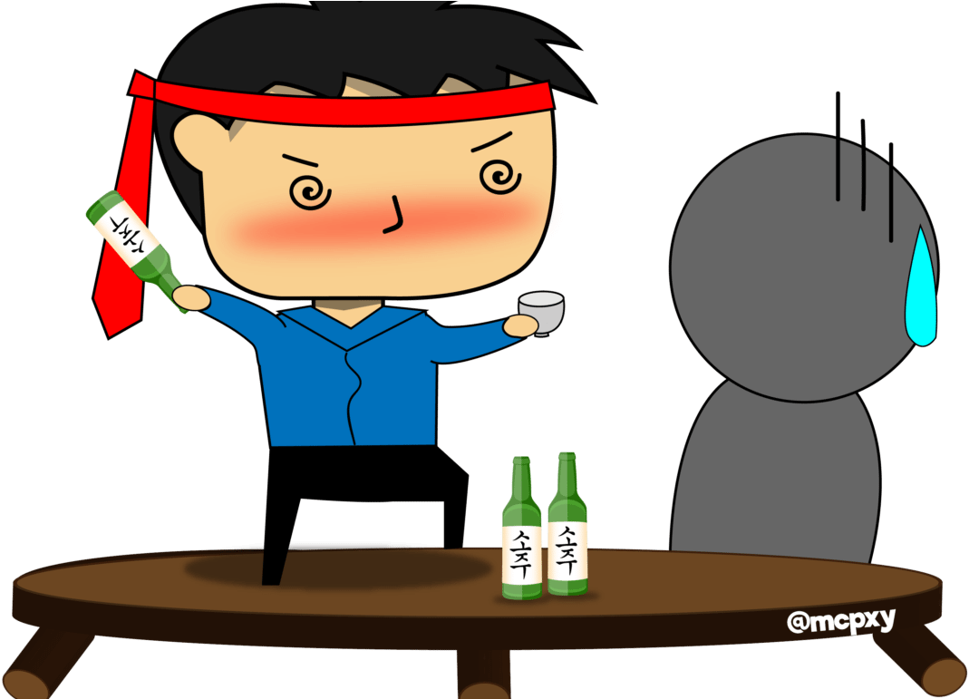 Proper Soju Drinking Etiquette In Korea - Cartoon Clipart (759x500), Png Download