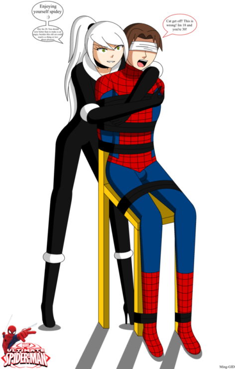 Ultimate Black Cat Captured Spidey - Black Cat Spiderman Fan Art Clipart (471x750), Png Download