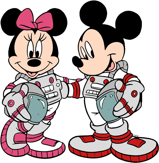 Astronauts Mickey, Minnie - Cartoon Clipart (631x644), Png Download