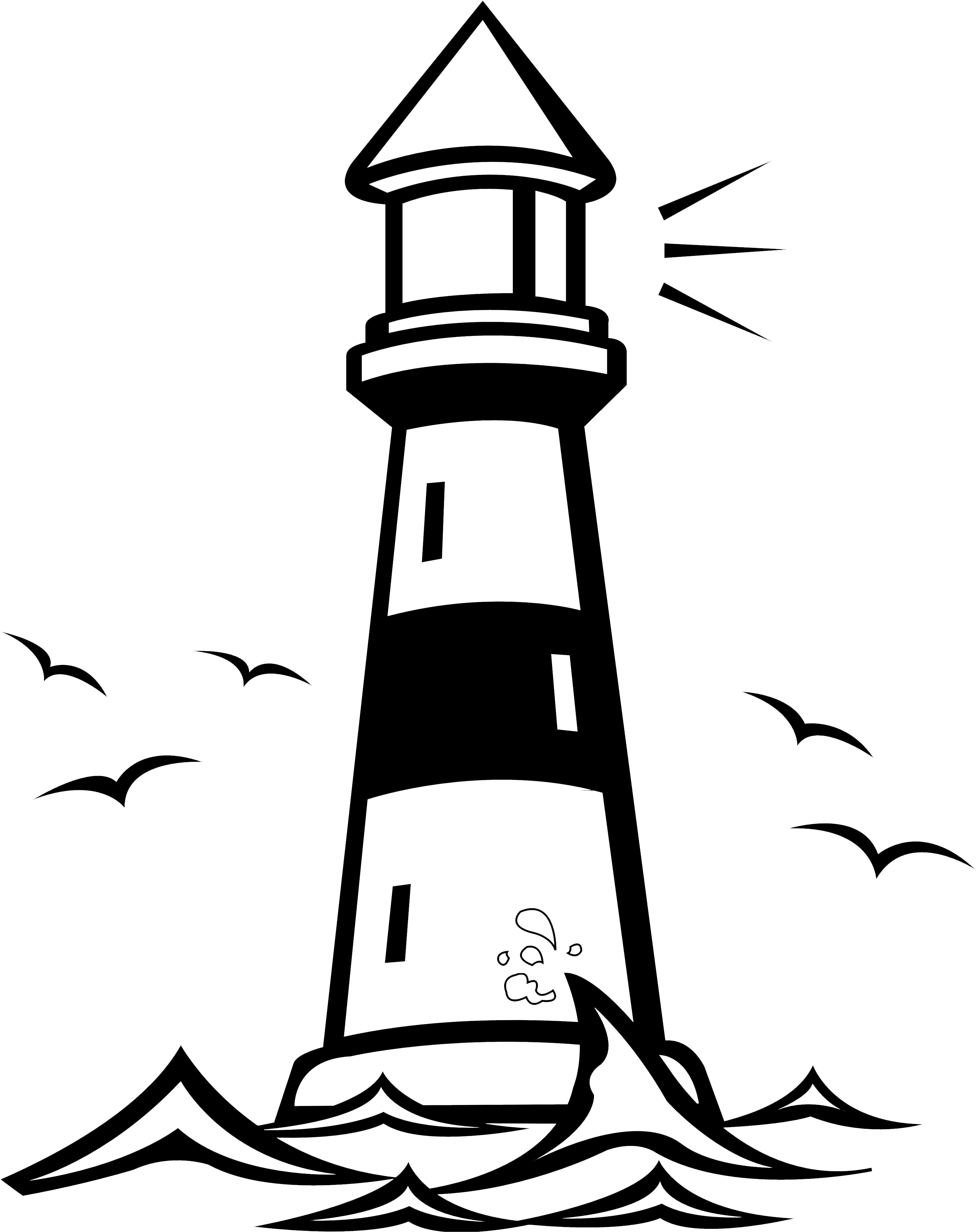 Cliff Clipart Lighthouse - Lighthouse Black And White Clipart - Png Download (4836x5393), Png Download