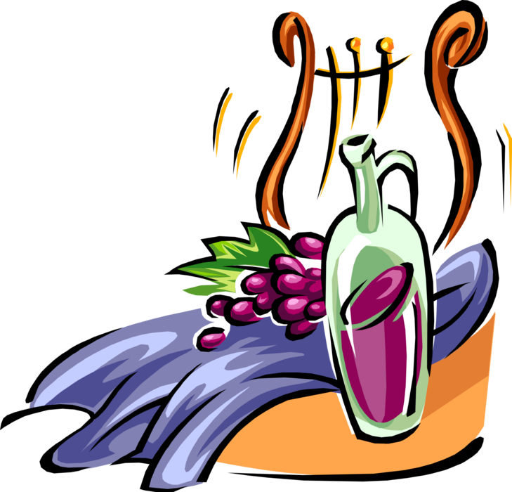 Vector Illustration Of Fruit Grapes, Wine And Harp - Storia Del Vino Clipart (729x700), Png Download