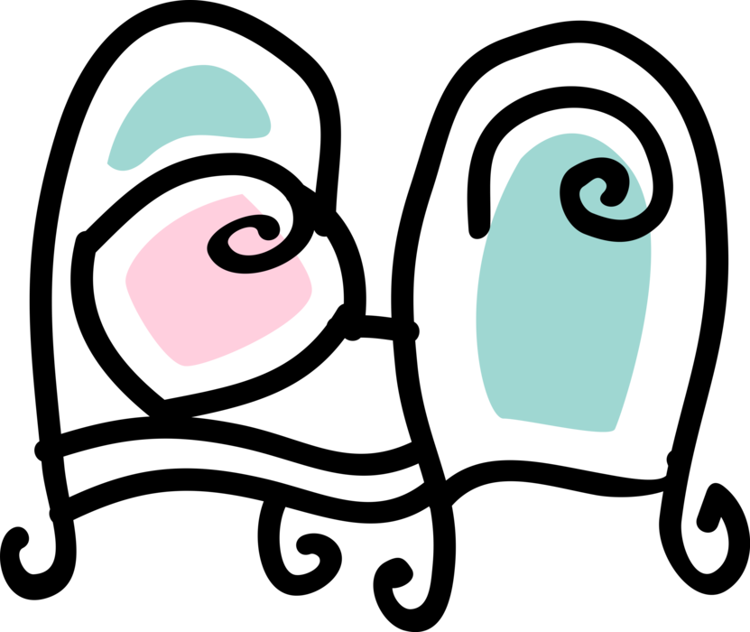 Vector Illustration Of Bedroom Furniture Bed Cushioned Clipart (831x700), Png Download