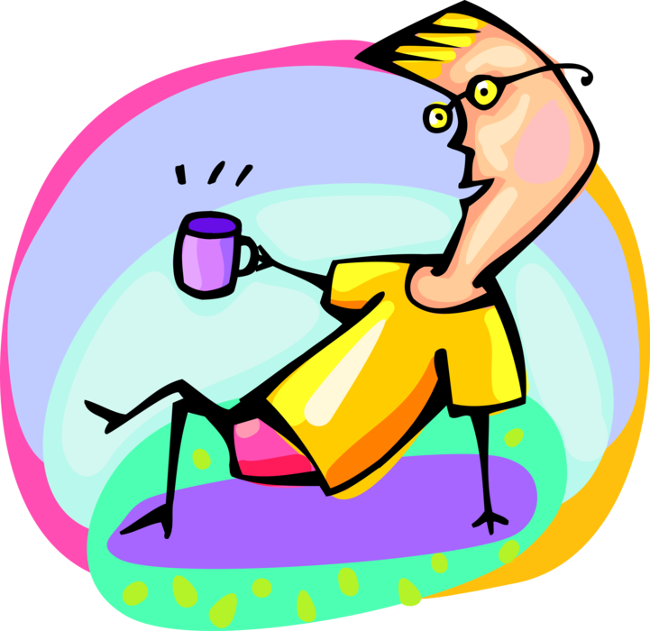 Vector Illustration Of Man Enjoying Cup Of Coffee In Clipart (721x700), Png Download
