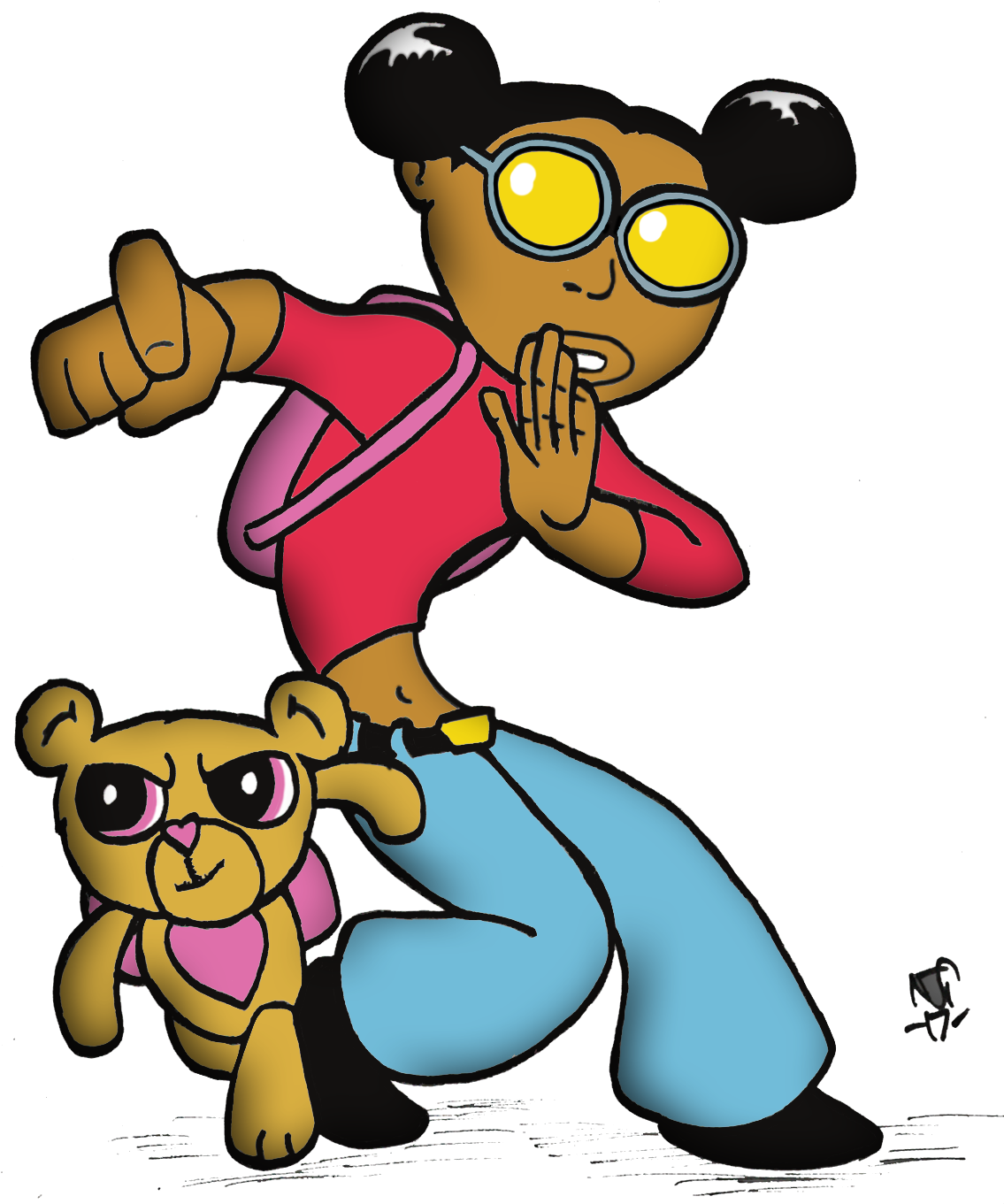Duo A Teddy Bear And His Girl - Cartoon Clipart (1150x1405), Png Download