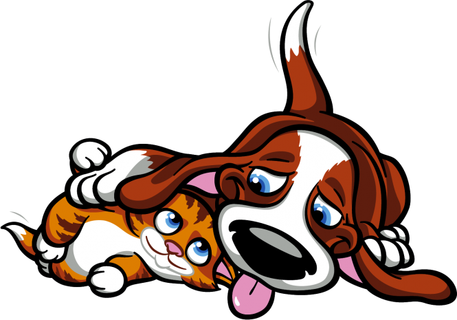 Hund Und Katze - Cartoon Clipart (665x465), Png Download