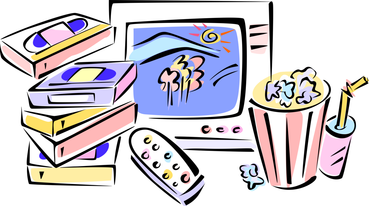 Vector Illustration Of Rental Movie Videotapes With Clipart (1254x700), Png Download
