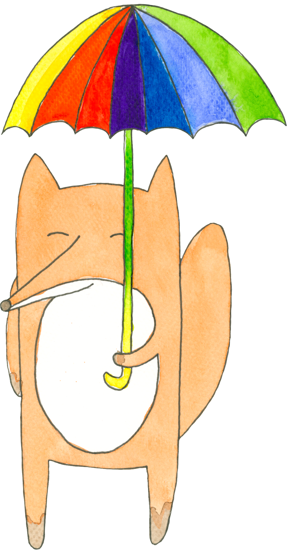 Umbrella Fox Cartoon Transparent - Cartoon Clipart (1024x1880), Png Download