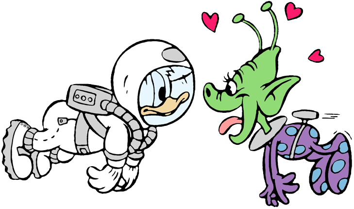 New Astronaut Donald Encountering Lovesick Alien - Cartoon Clipart (729x430), Png Download