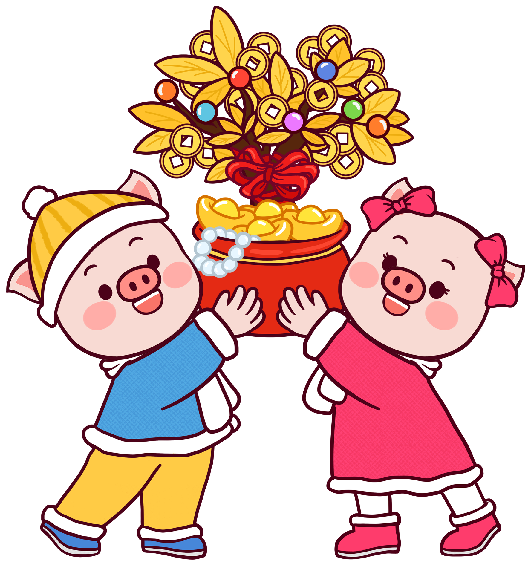 Cartoon Cute Colored Piggy Png And Psd - Cartoon Clipart (2000x2000), Png Download