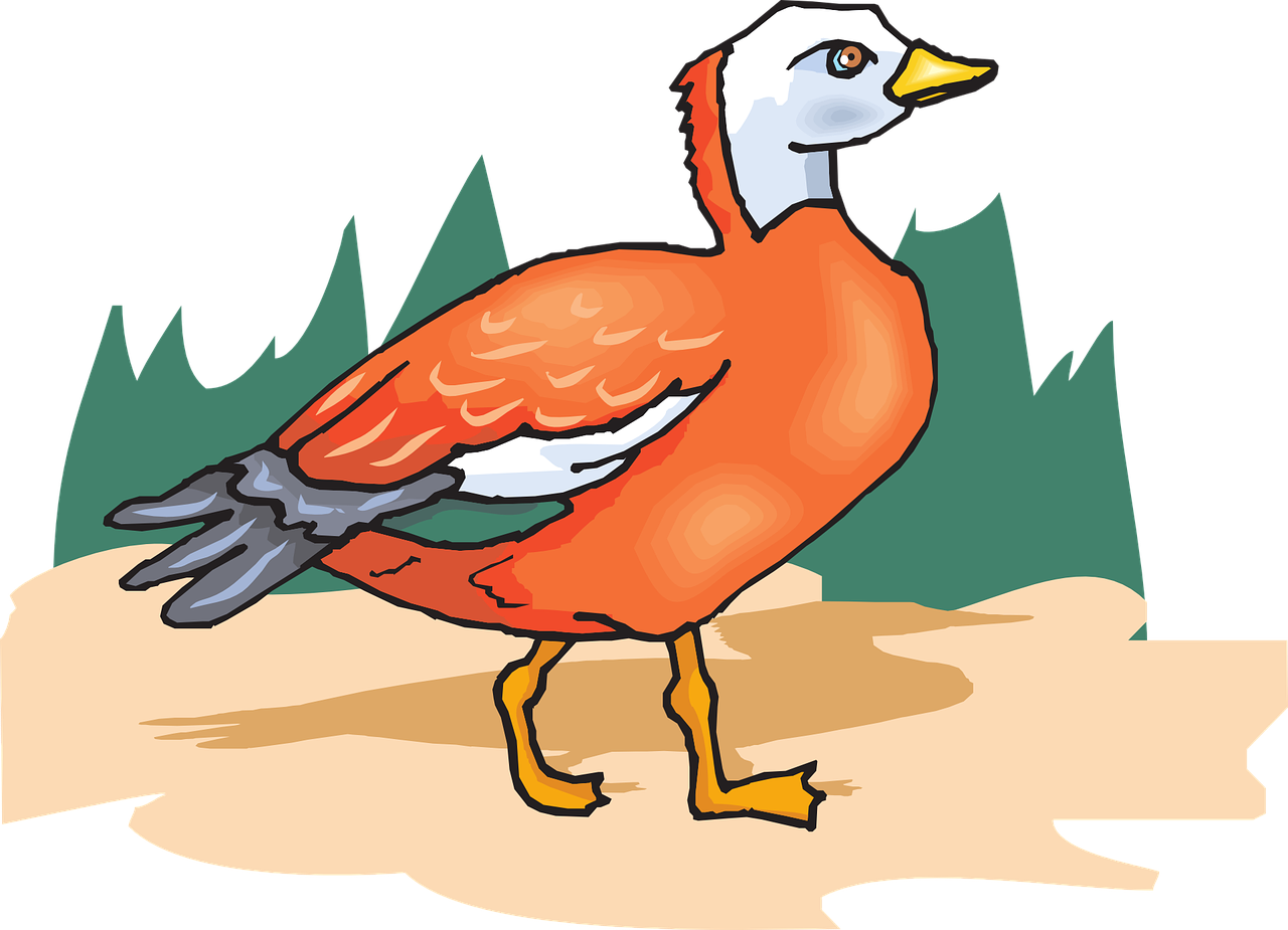 Tree Orange Bird Wings Standing Png Image - Clip Art Transparent Png (1280x925), Png Download