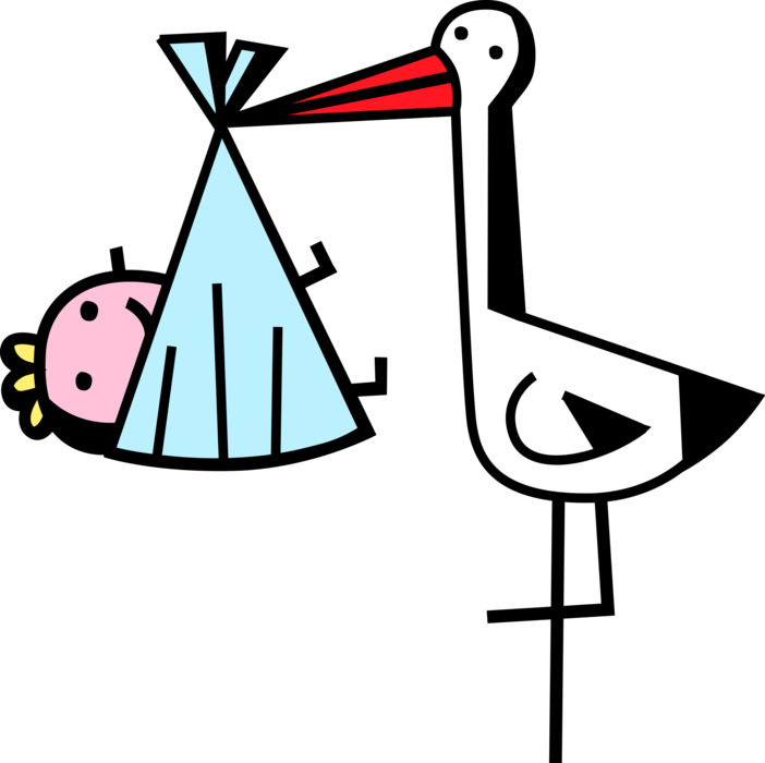 Vector Illustration Of Stork Bird Delivers Newborn Clipart (702x700), Png Download