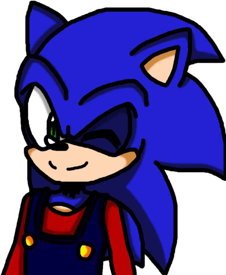 Sonic In Mario's Suit By Miltonssj9 - Cartoon Clipart (731x887), Png Download