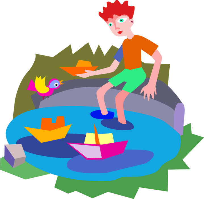 Vector Illustration Of Playing With Toy Boats In Wading Clipart (719x700), Png Download