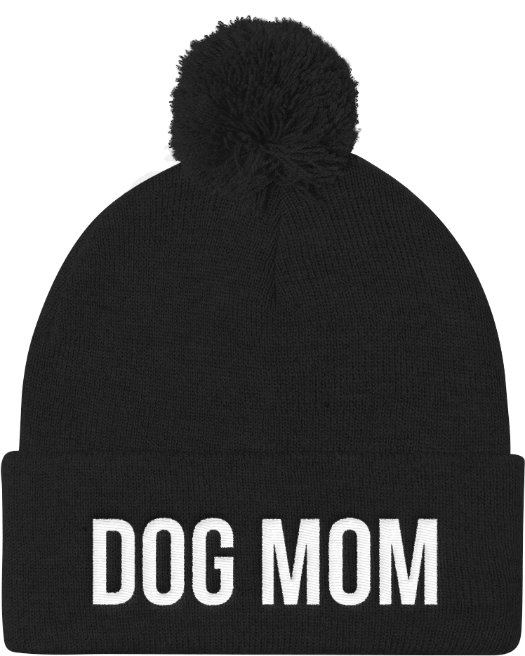 Dog Mom Embroidered Pom Pom Knit Beanie - Beanie Clipart (1000x1000), Png Download