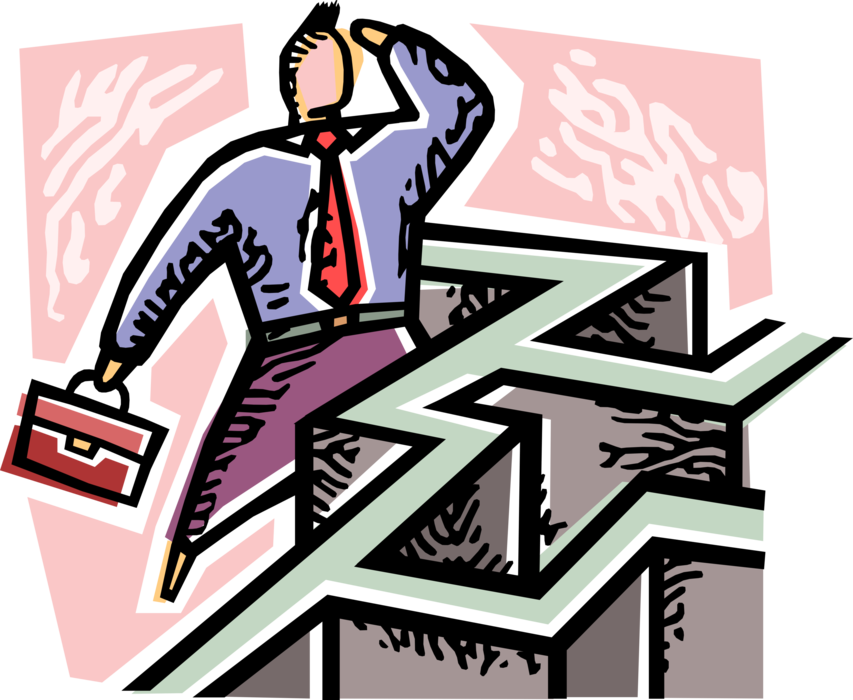 Vector Illustration Of Businessman Negotiates Maze - Illustration Clipart (853x700), Png Download
