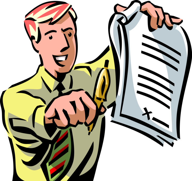 Vector Illustration Of Businessman With Pen Writing - Signature Clipart - Png Download (743x700), Png Download