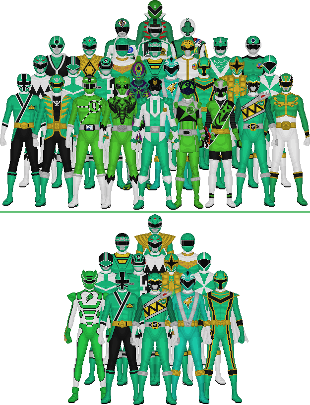 All Super Sentai And Power Rangers Greens By Taiko554 - Super Sentai All Green Clipart (625x817), Png Download