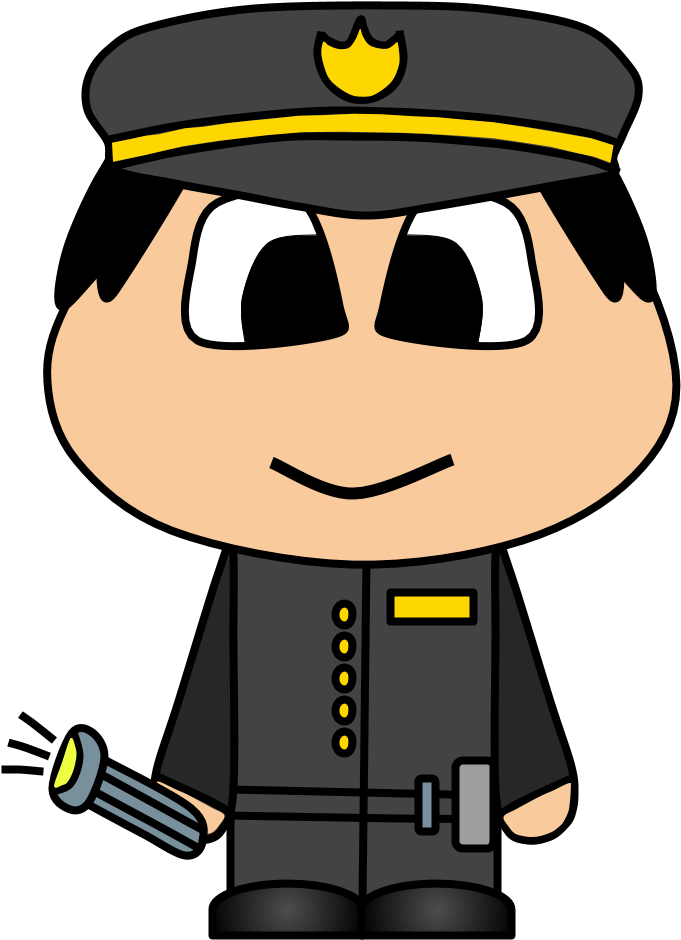 Policeman, Shield, Flashlight, Big Eyes, Cartoon Person - Cartoon Clipart (816x1056), Png Download