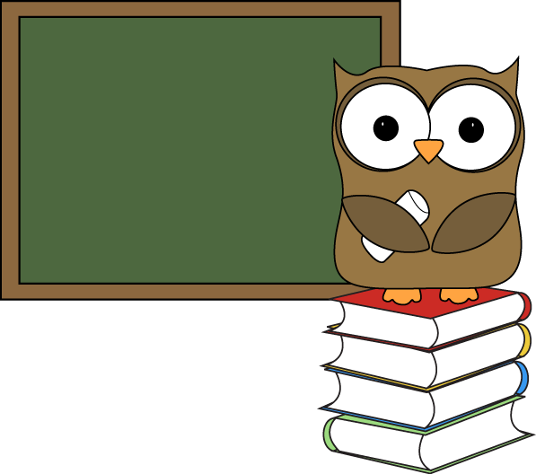 Owl With Books And Chalkboard Clip Art - Cartoon - Png Download (597x528), Png Download