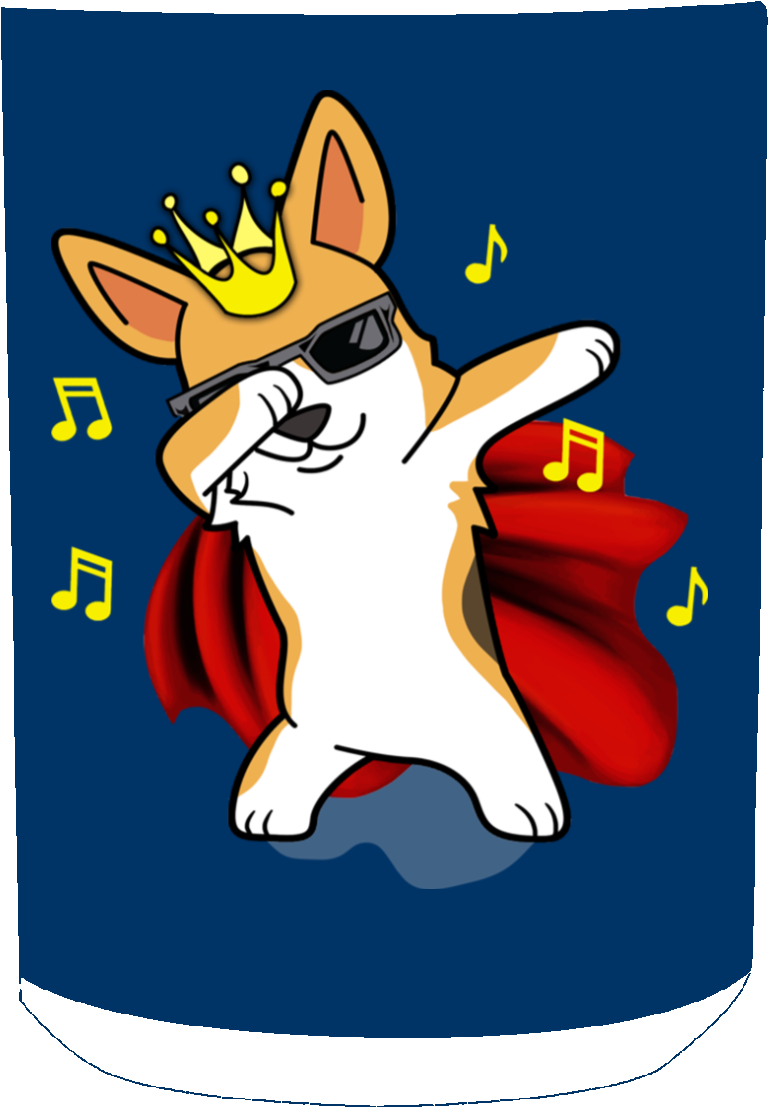 Corgi King With Cool Glass Music Mug - Cartoon Clipart (1155x1155), Png Download