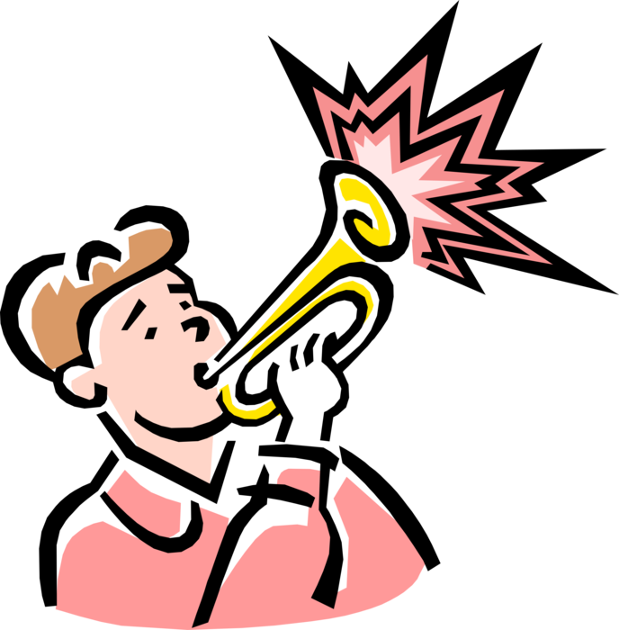 Vector Illustration Of Boy Blasts Trumpet Brass Musical Clipart (688x700), Png Download