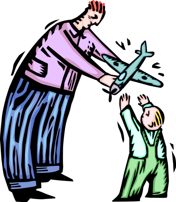 Vector Illustration Of Father Hands Toy Plane Airplane Clipart (610x700), Png Download